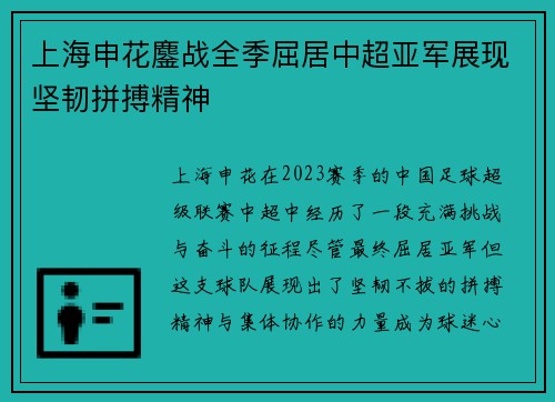 上海申花鏖战全季屈居中超亚军展现坚韧拼搏精神 上海申花鏖战全季屈居中超亚军展现坚韧拼搏精神